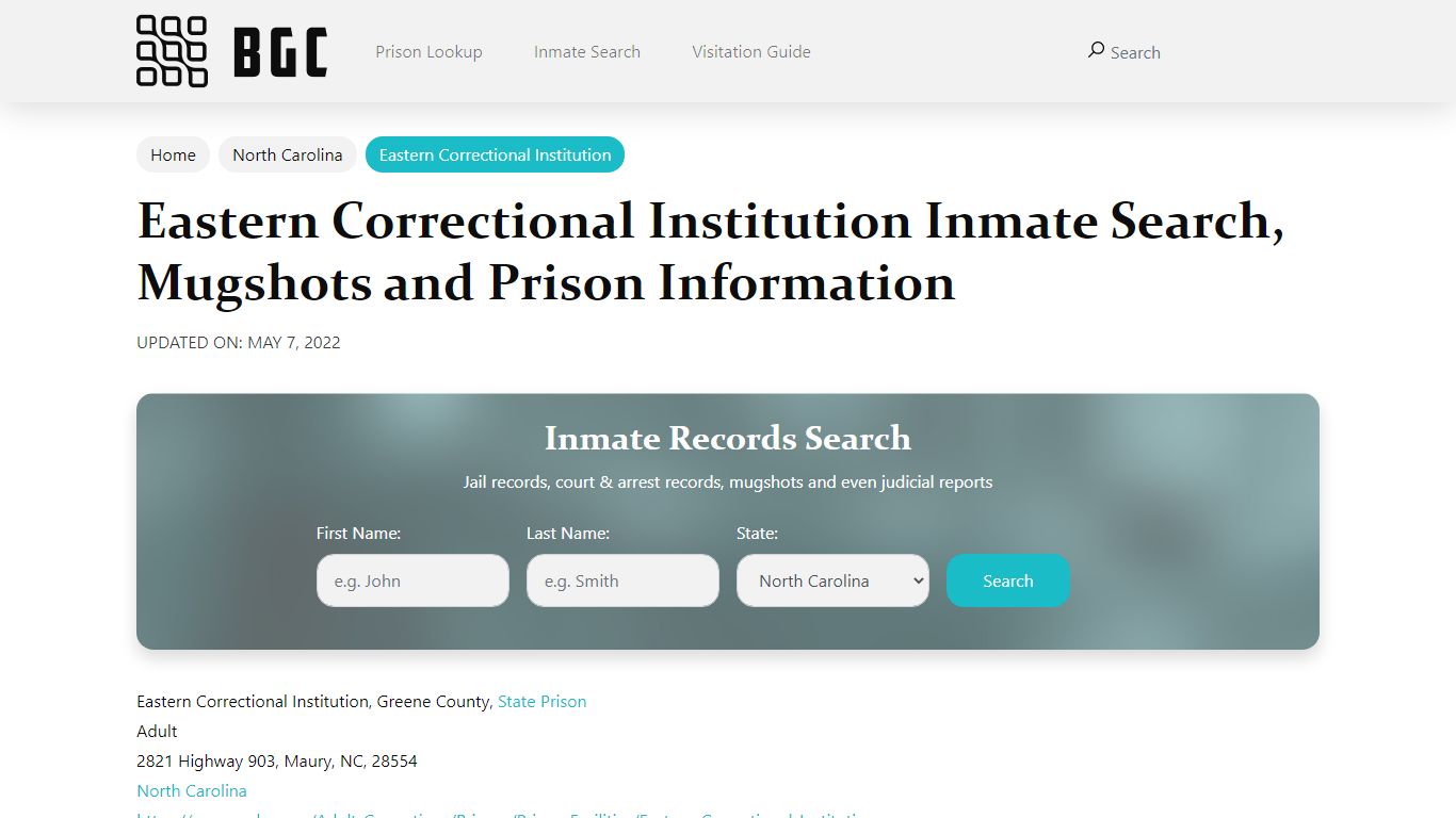 Eastern Correctional Institution Inmate Search, Mugshots ...