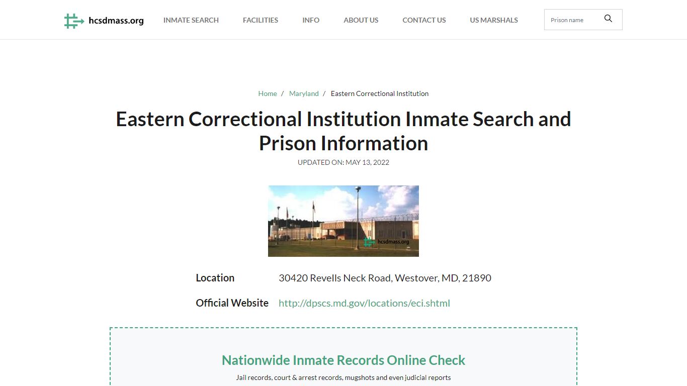 Eastern Correctional Institution Inmate Search, Visitation ...